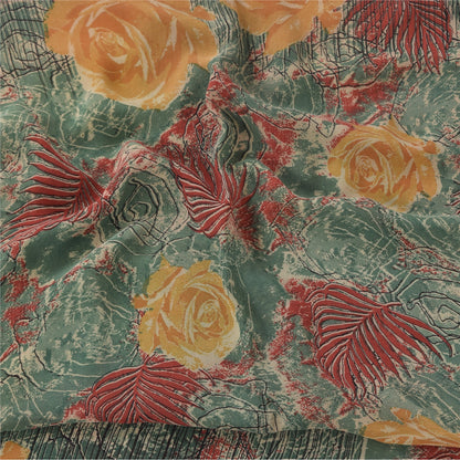 Sanskriti Vintage Sarees Multi Pure Georgette Silk Printed Sari 5yd Craft Sustainable Fabric