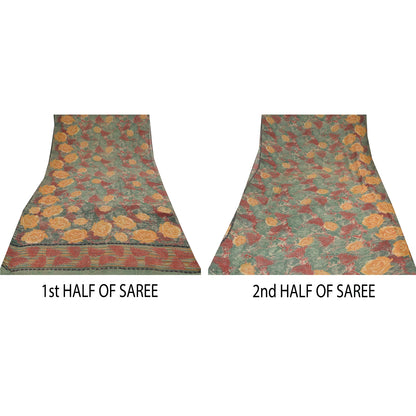 Sanskriti Vintage Sarees Multi Pure Georgette Silk Printed Sari 5yd Craft Sustainable Fabric