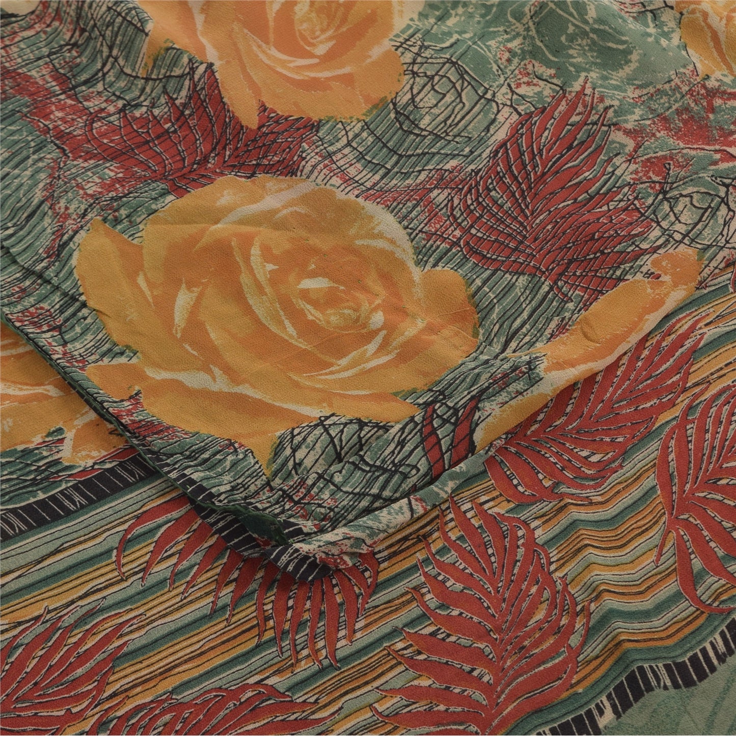 Sanskriti Vintage Sarees Multi Pure Georgette Silk Printed Sari 5yd Craft Sustainable Fabric