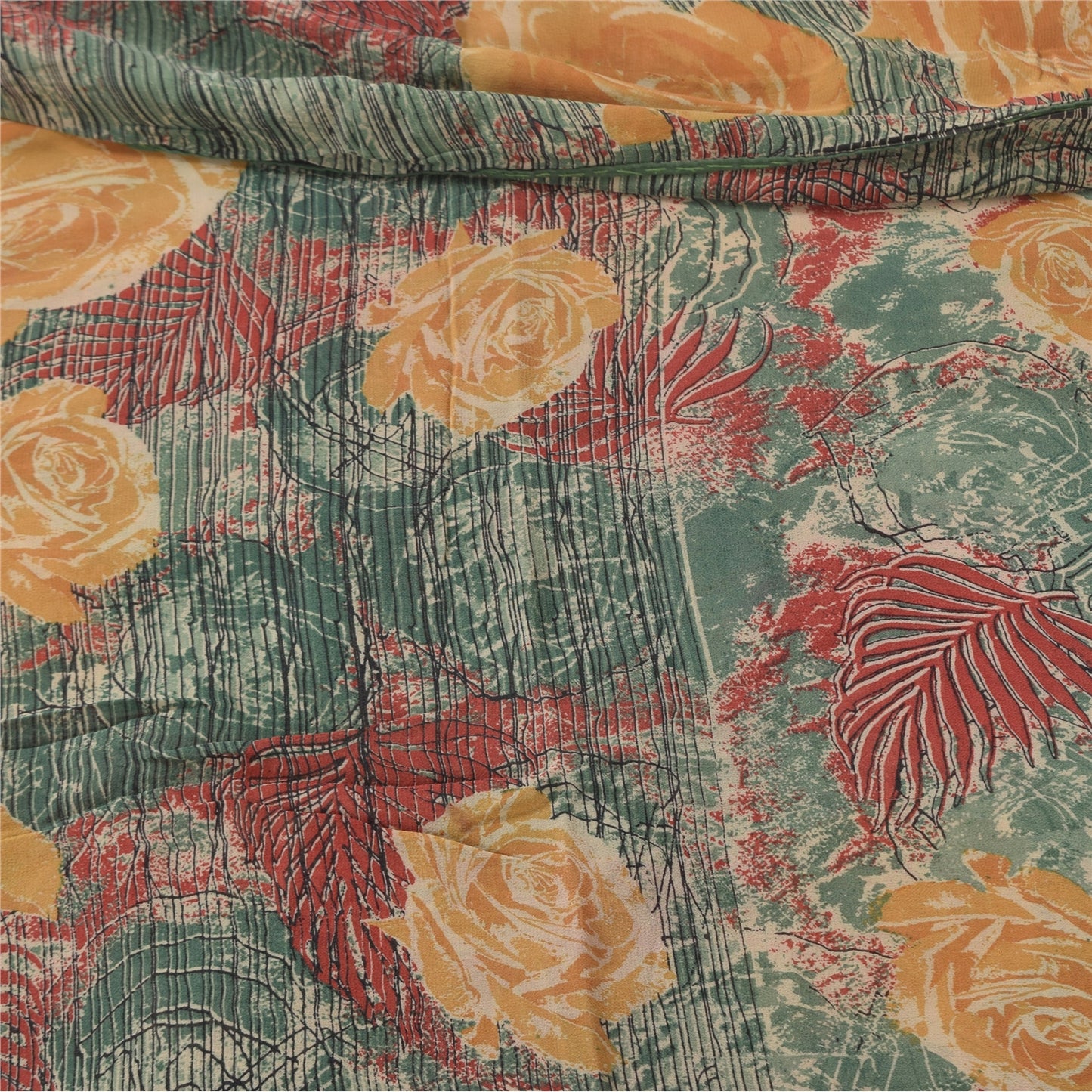 Sanskriti Vintage Sarees Multi Pure Georgette Silk Printed Sari 5yd Craft Sustainable Fabric