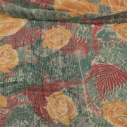 Sanskriti Vintage Sarees Multi Pure Georgette Silk Printed Sari 5yd Craft Sustainable Fabric
