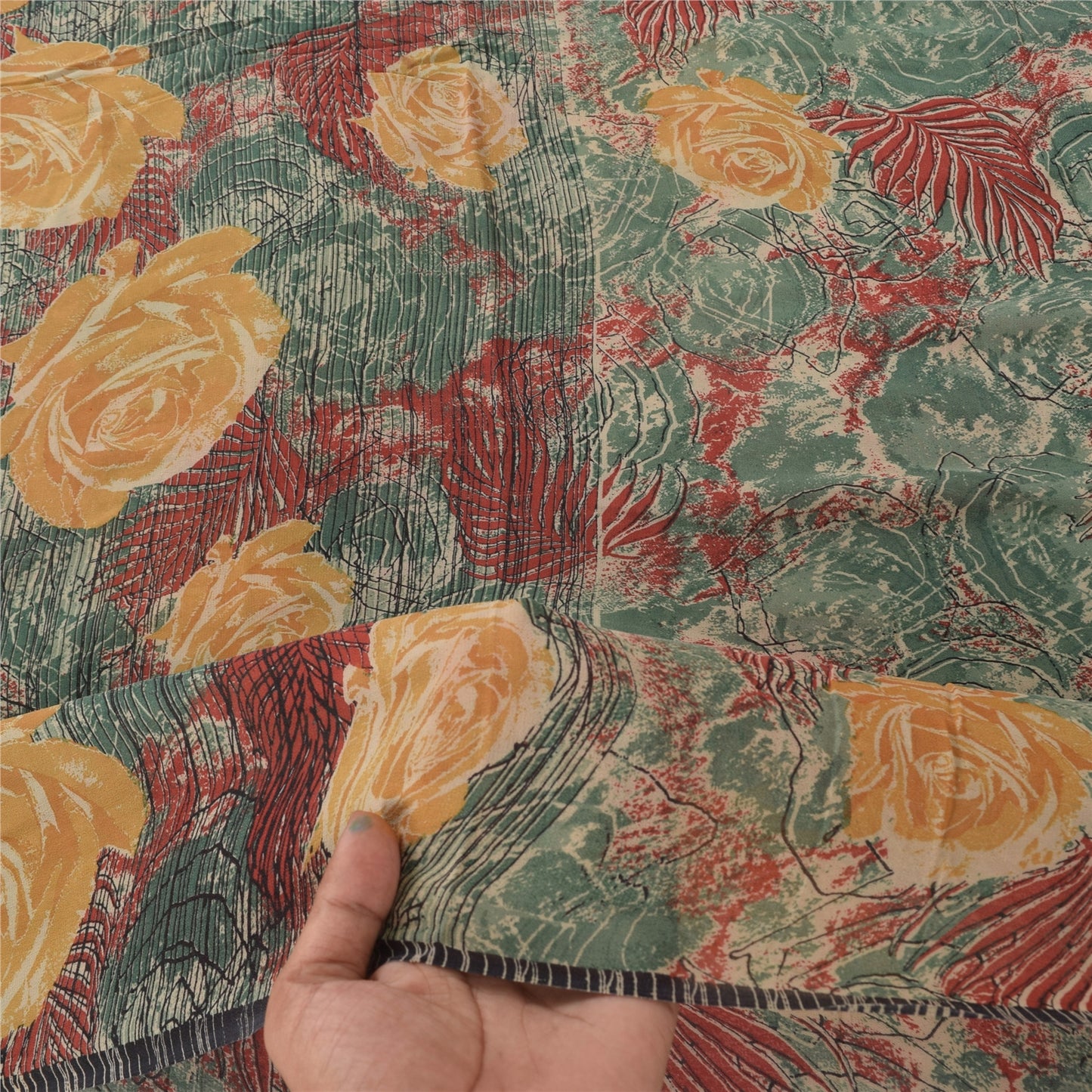 Sanskriti Vintage Sarees Multi Pure Georgette Silk Printed Sari 5yd Craft Sustainable Fabric
