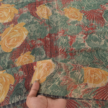 Sanskriti Vintage Sarees Multi Pure Georgette Silk Printed Sari 5yd Craft Sustainable Fabric