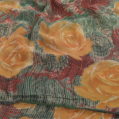 Sanskriti Vintage Sarees Multi Pure Georgette Silk Printed Sari 5yd Craft Sustainable Fabric