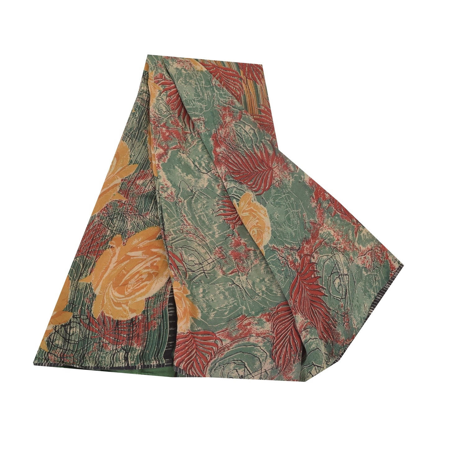 Sanskriti Vintage Sarees Multi Pure Georgette Silk Printed Sari 5yd Craft Sustainable Fabric