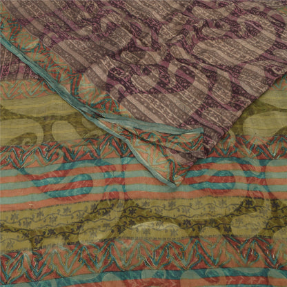 Sanskriti Vintage Blend Georgette Indian Purple Woven Printed Sarees 5 Yd Fabric Bohemian Fabric For Dressmaking,Upcyclers