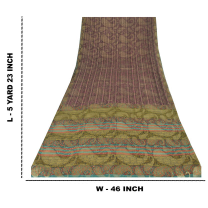 Sanskriti Vintage Blend Georgette Indian Purple Woven Printed Sarees 5 Yd Fabric Bohemian Fabric For Dressmaking,Upcyclers