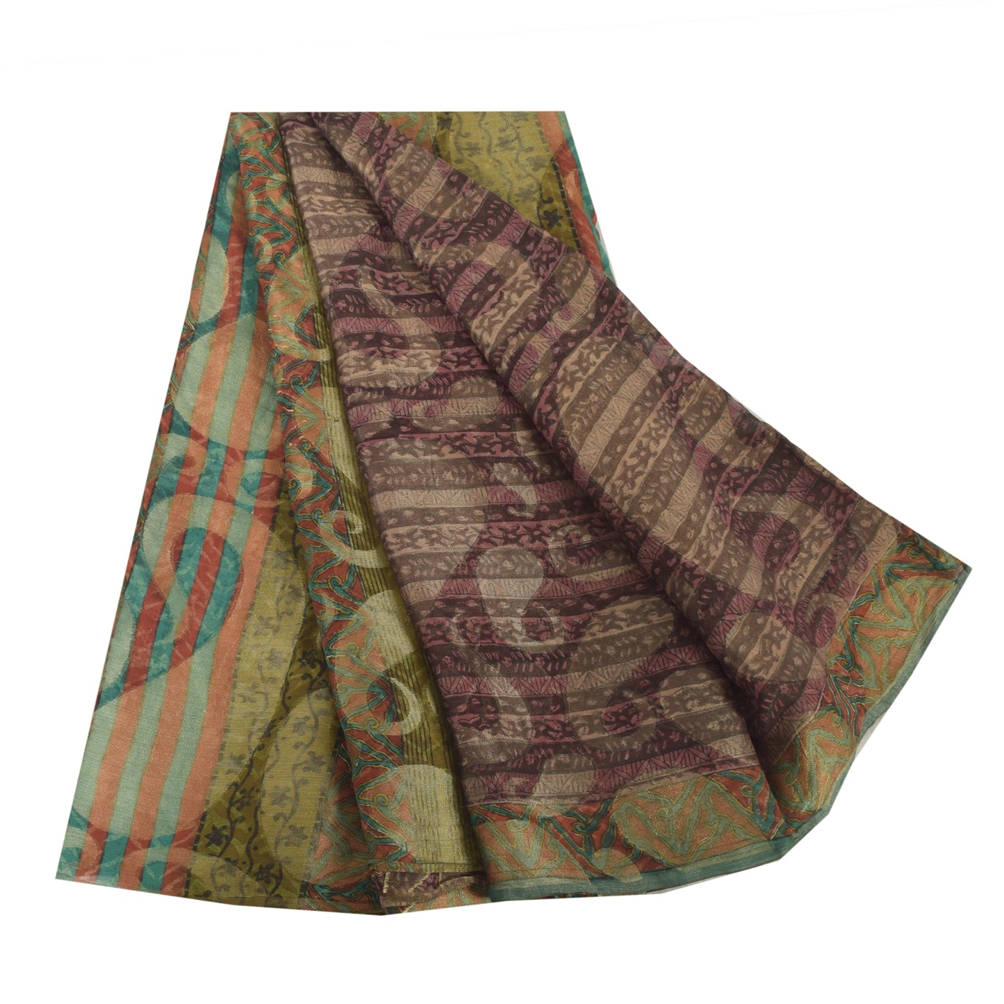 Sanskriti Vintage Blend Georgette Indian Purple Woven Printed Sarees 5 Yd Fabric Bohemian Fabric For Dressmaking,Upcyclers
