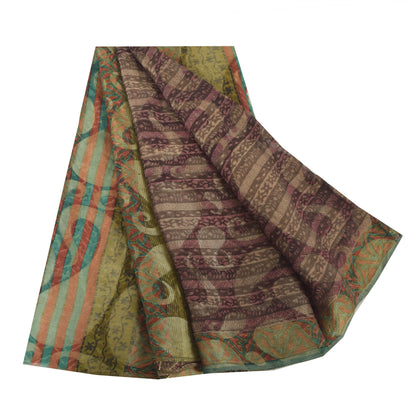 Sanskriti Vintage Blend Georgette Indian Purple Woven Printed Sarees 5 Yd Fabric Bohemian Fabric For Dressmaking,Upcyclers