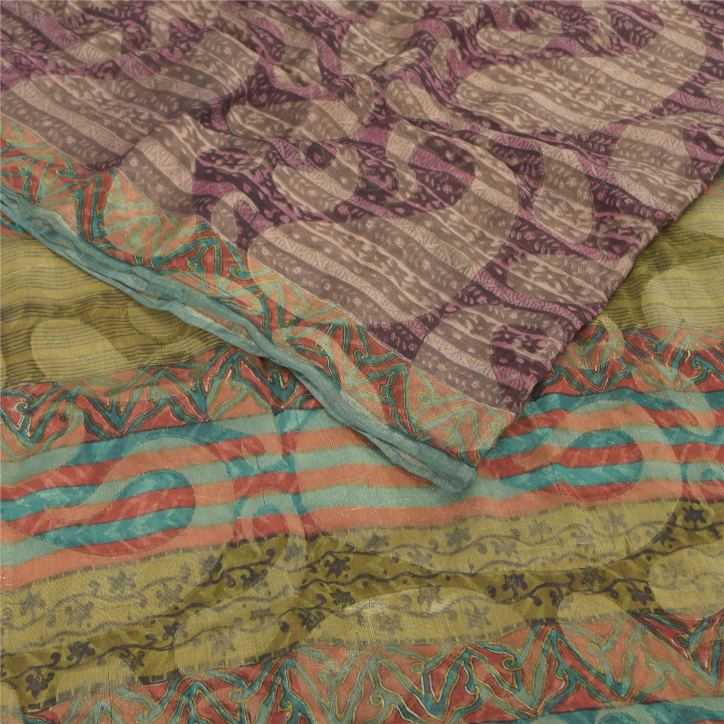 Sanskriti Vintage Blend Georgette Indian Purple Woven Printed Sarees 5 Yd Fabric Bohemian Fabric For Dressmaking,Upcyclers