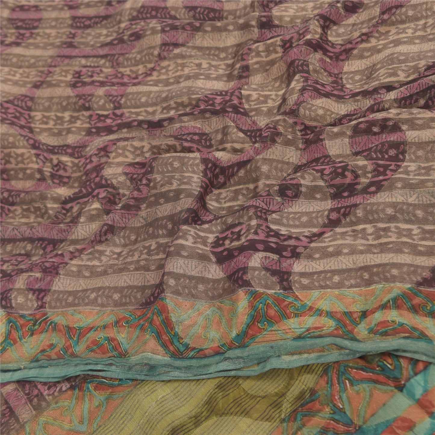 Sanskriti Vintage Blend Georgette Indian Purple Woven Printed Sarees 5 Yd Fabric Bohemian Fabric For Dressmaking,Upcyclers