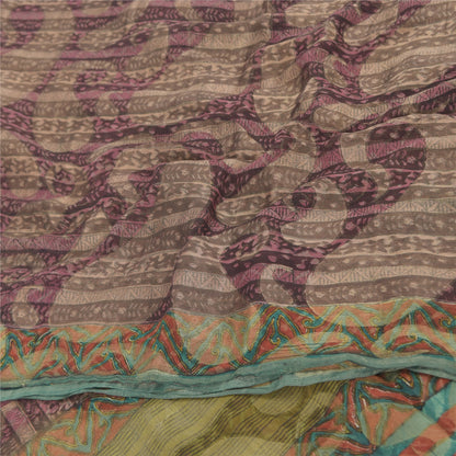Sanskriti Vintage Blend Georgette Indian Purple Woven Printed Sarees 5 Yd Fabric Bohemian Fabric For Dressmaking,Upcyclers