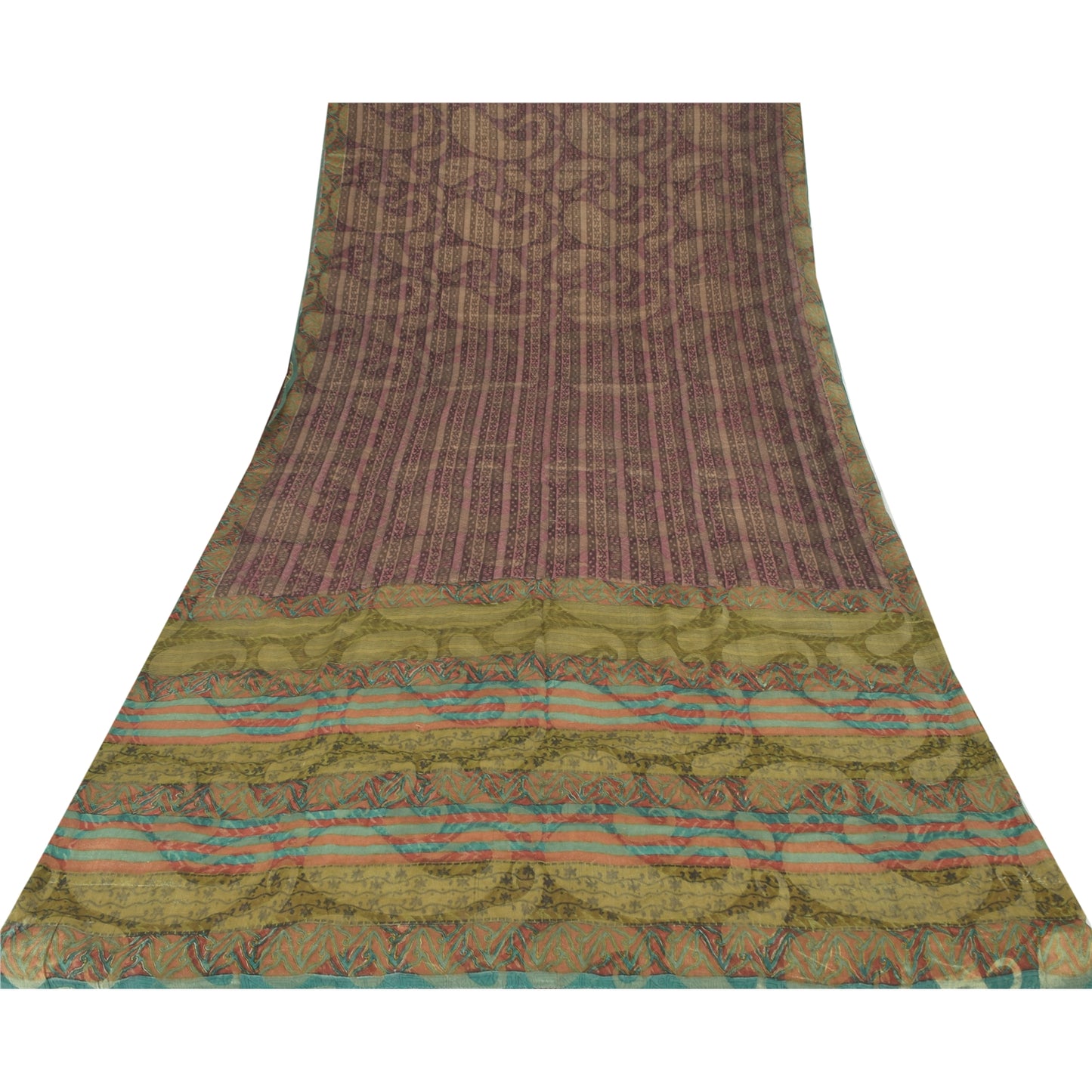 Sanskriti Vintage Blend Georgette Indian Purple Woven Printed Sarees 5 Yd Fabric Bohemian Fabric For Dressmaking,Upcyclers