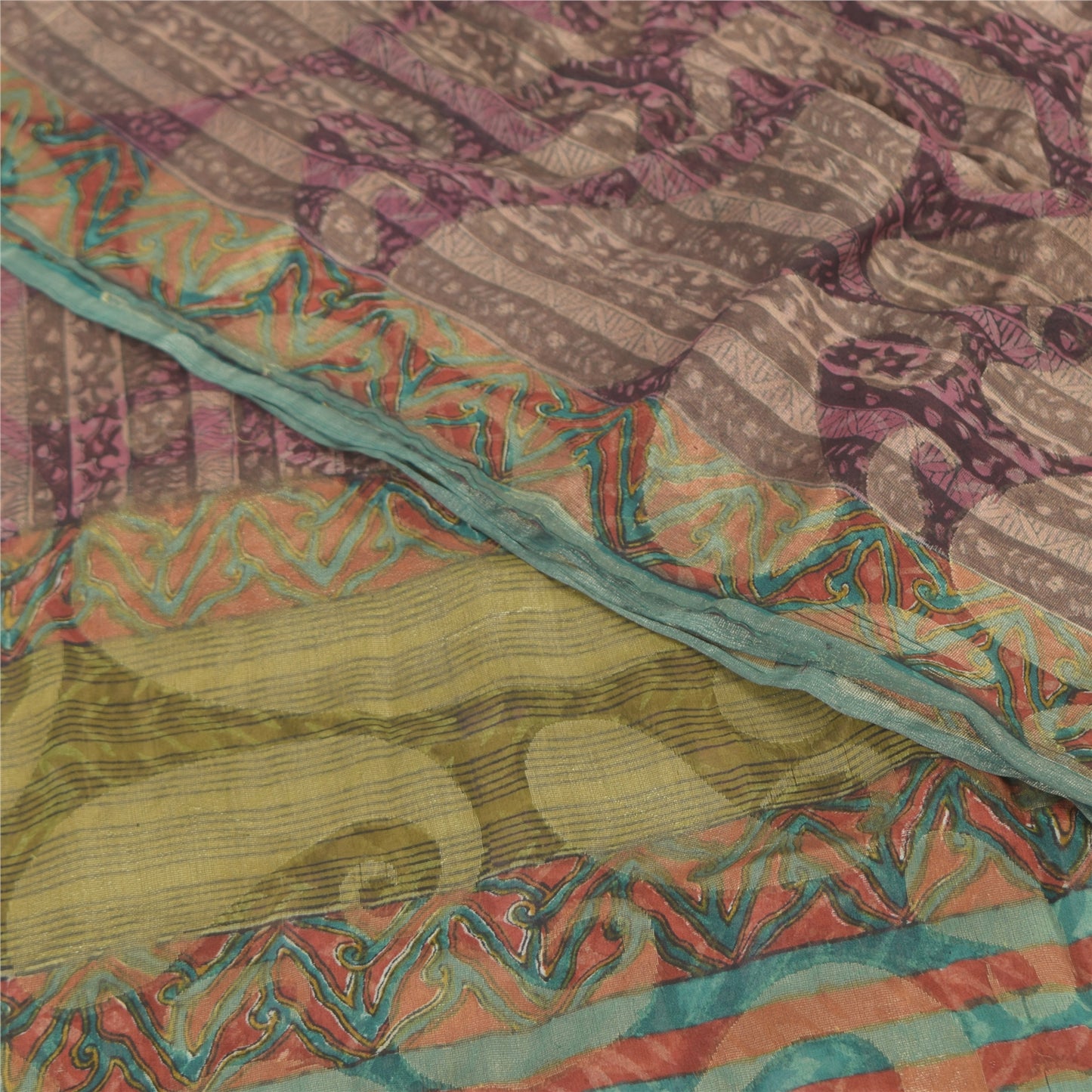 Sanskriti Vintage Blend Georgette Indian Purple Woven Printed Sarees 5 Yd Fabric Bohemian Fabric For Dressmaking,Upcyclers