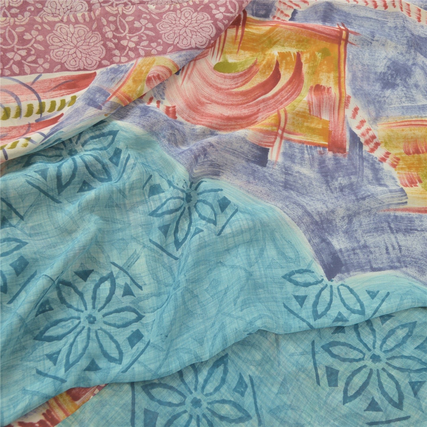 Sanskriti Vintage Sarees Havgrønne Ren Georgette Silke Trykt Sari Håndværk Bæredygtigt Stoff