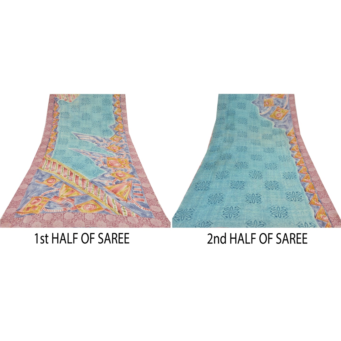 Sanskriti Vintage Sarees Havgrønne Ren Georgette Silke Trykt Sari Håndværk Bæredygtigt Stoff