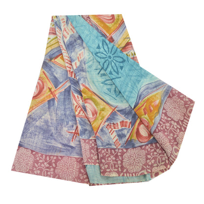 Sanskriti Vintage Sarees Havgrønne Ren Georgette Silke Trykt Sari Håndværk Bæredygtigt Stoff