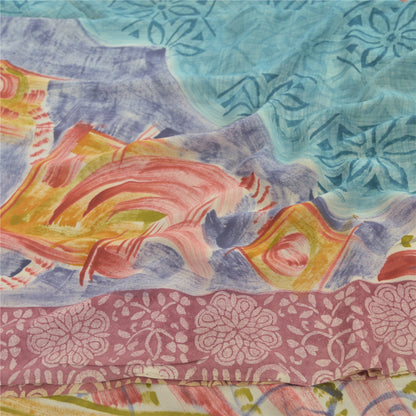 Sanskriti Vintage Sarees Havgrønne Ren Georgette Silke Trykt Sari Håndværk Bæredygtigt Stoff