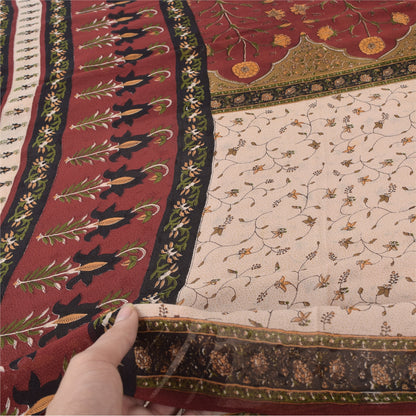 Sanskriti Vintage 100% Pure Georgette Silk Dark Red Printed Sarees 5 YD Craft Fabric Bohemian Fabric For Dressmaking,Upcyclers