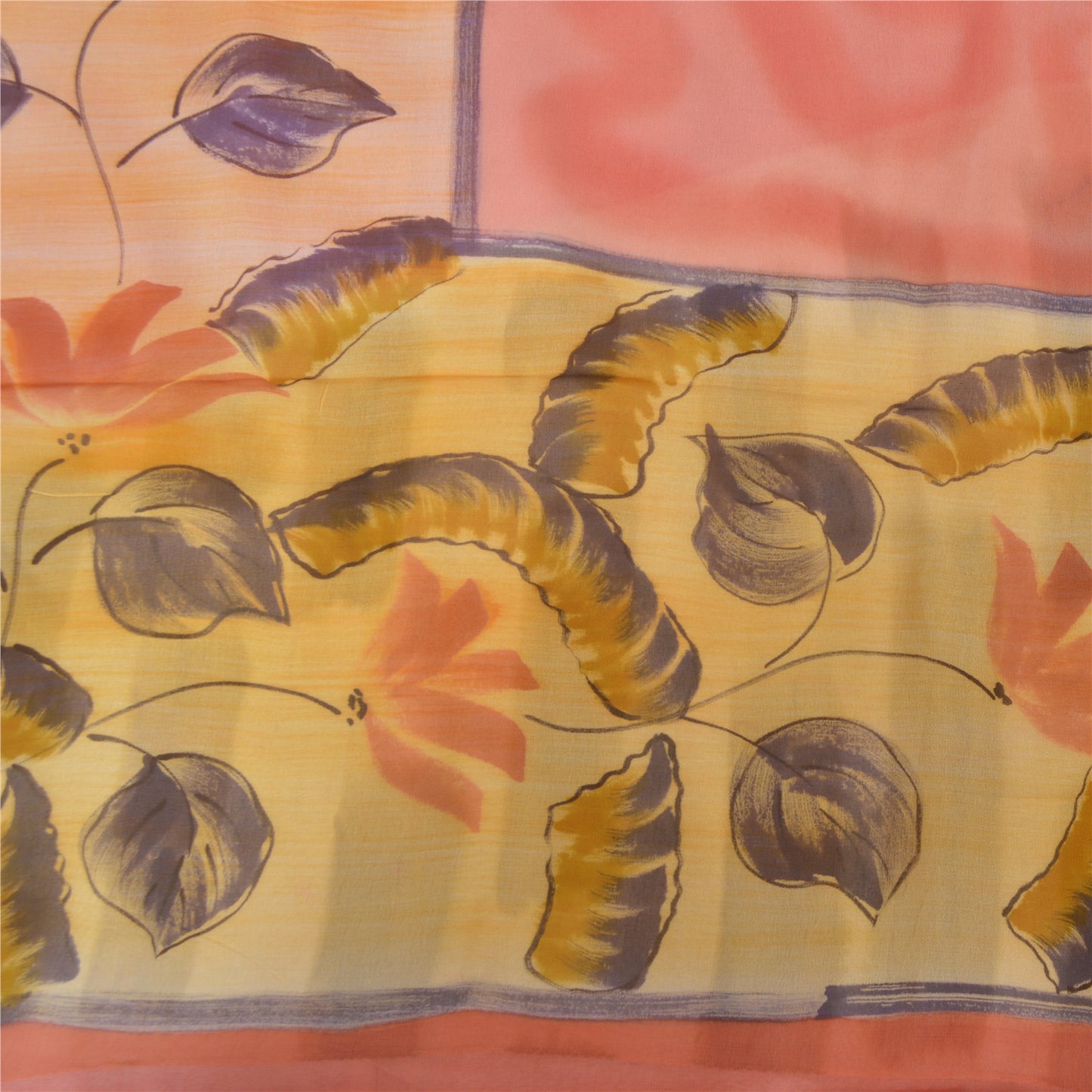 Sanskriti Vintage 100% Pure Georgette Silk Cream Printed Saree Craft Supplies 5 Yard Fabric Floral Upcycled Sarongs, Scarves, or Stoles