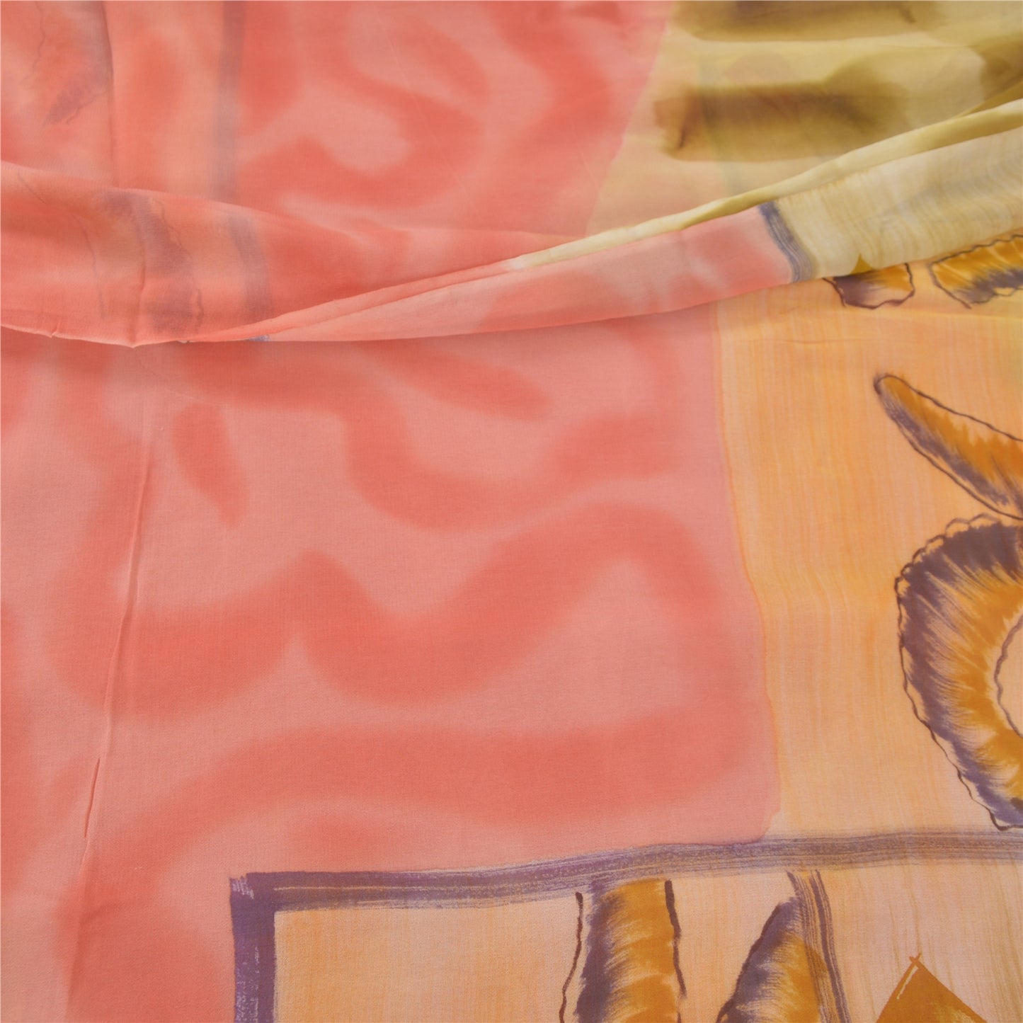 Sanskriti Vintage 100% Pure Georgette Silk Cream Printed Saree Craft Supplies 5 Yard Fabric Floral Upcycled Sarongs, Scarves, or Stoles