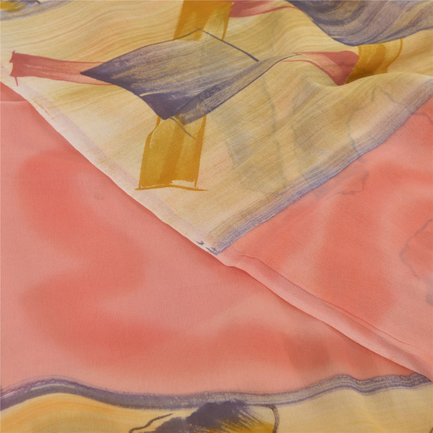 Sanskriti Vintage 100% Pure Georgette Silk Cream Printed Saree Craft Supplies 5 Yard Fabric Floral Upcycled Sarongs, Scarves, or Stoles
