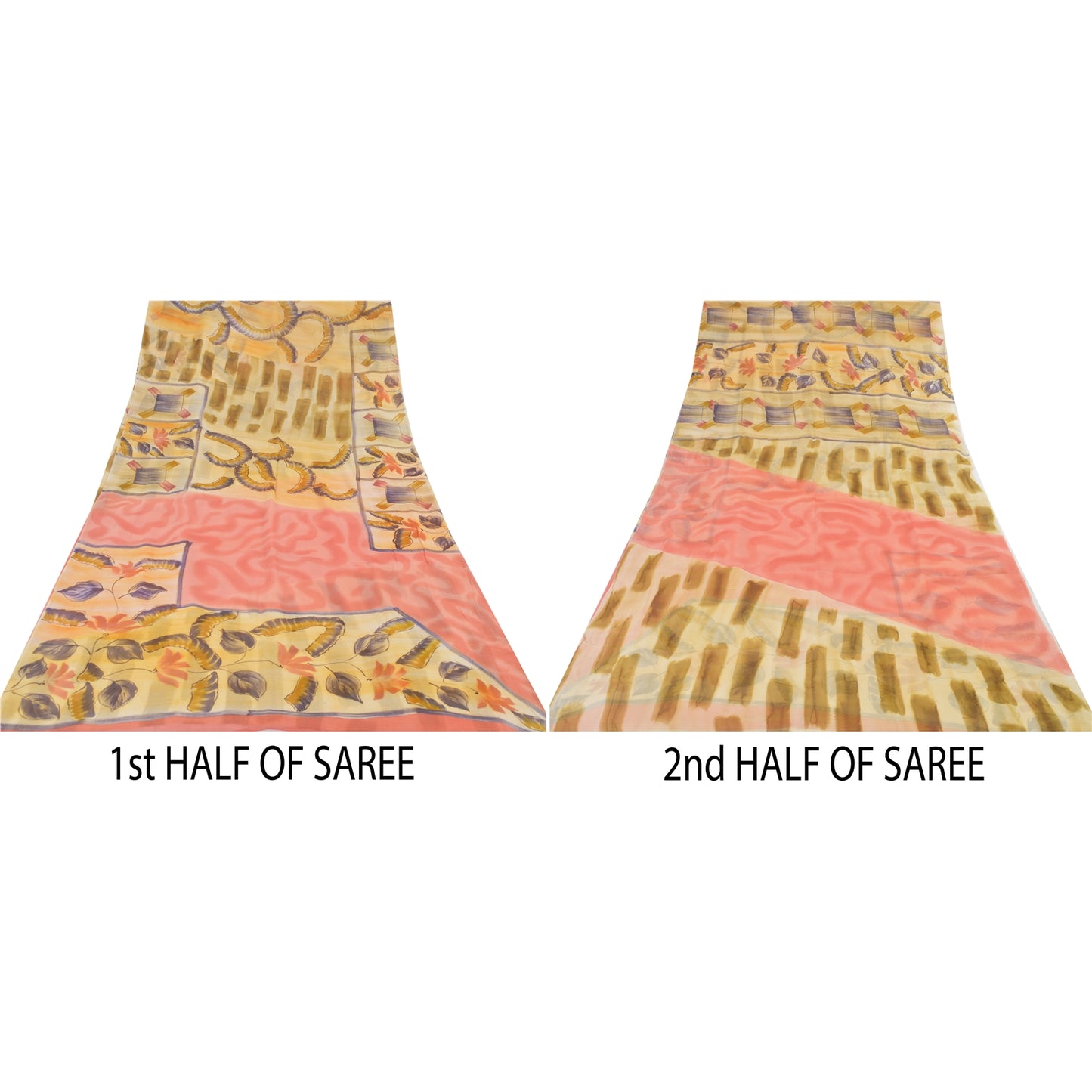 Sanskriti Vintage 100% Pure Georgette Silk Cream Printed Saree Craft Supplies 5 Yard Fabric Floral Upcycled Sarongs, Scarves, or Stoles