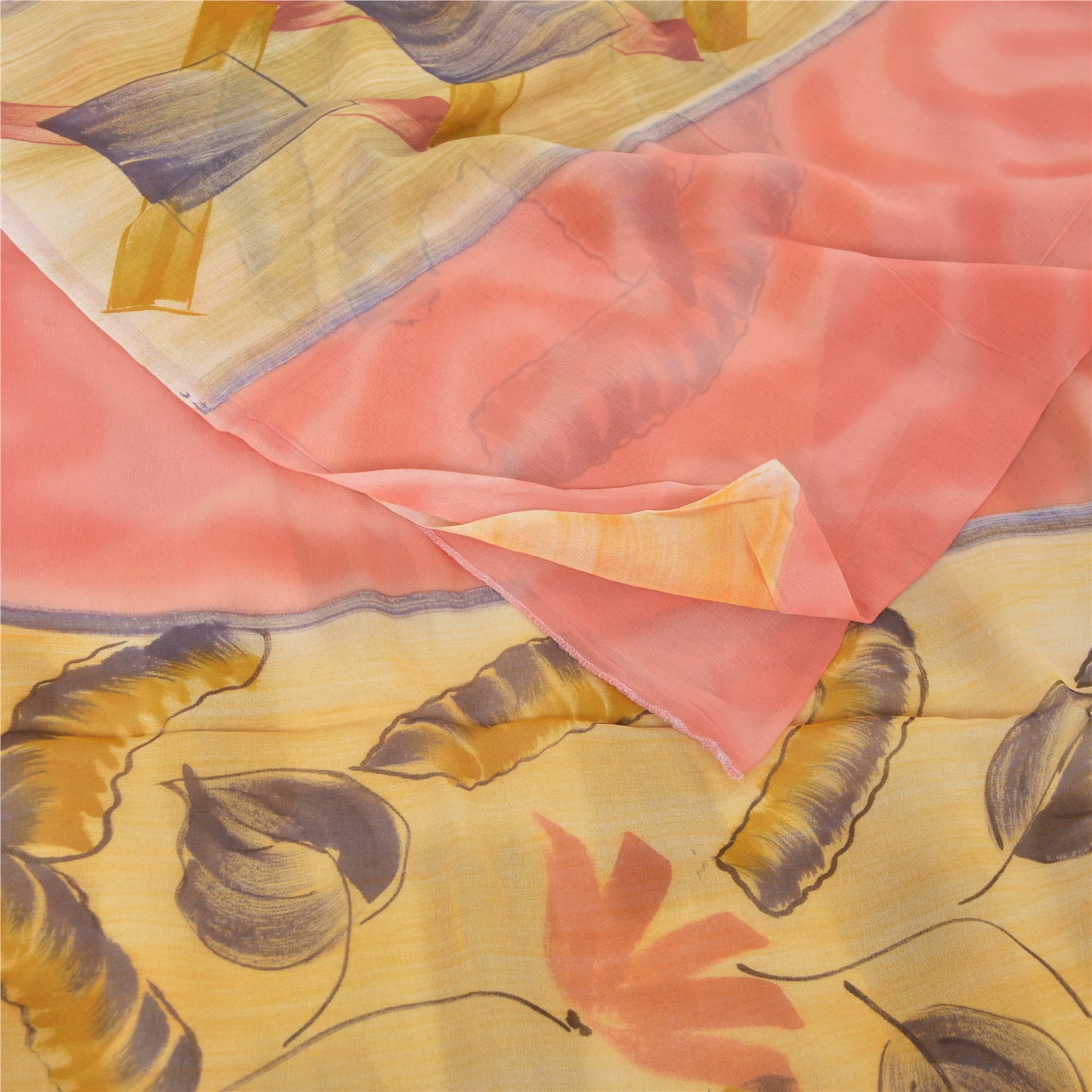 Sanskriti Vintage 100% Pure Georgette Silk Cream Printed Saree Craft Supplies 5 Yard Fabric Floral Upcycled Sarongs, Scarves, or Stoles