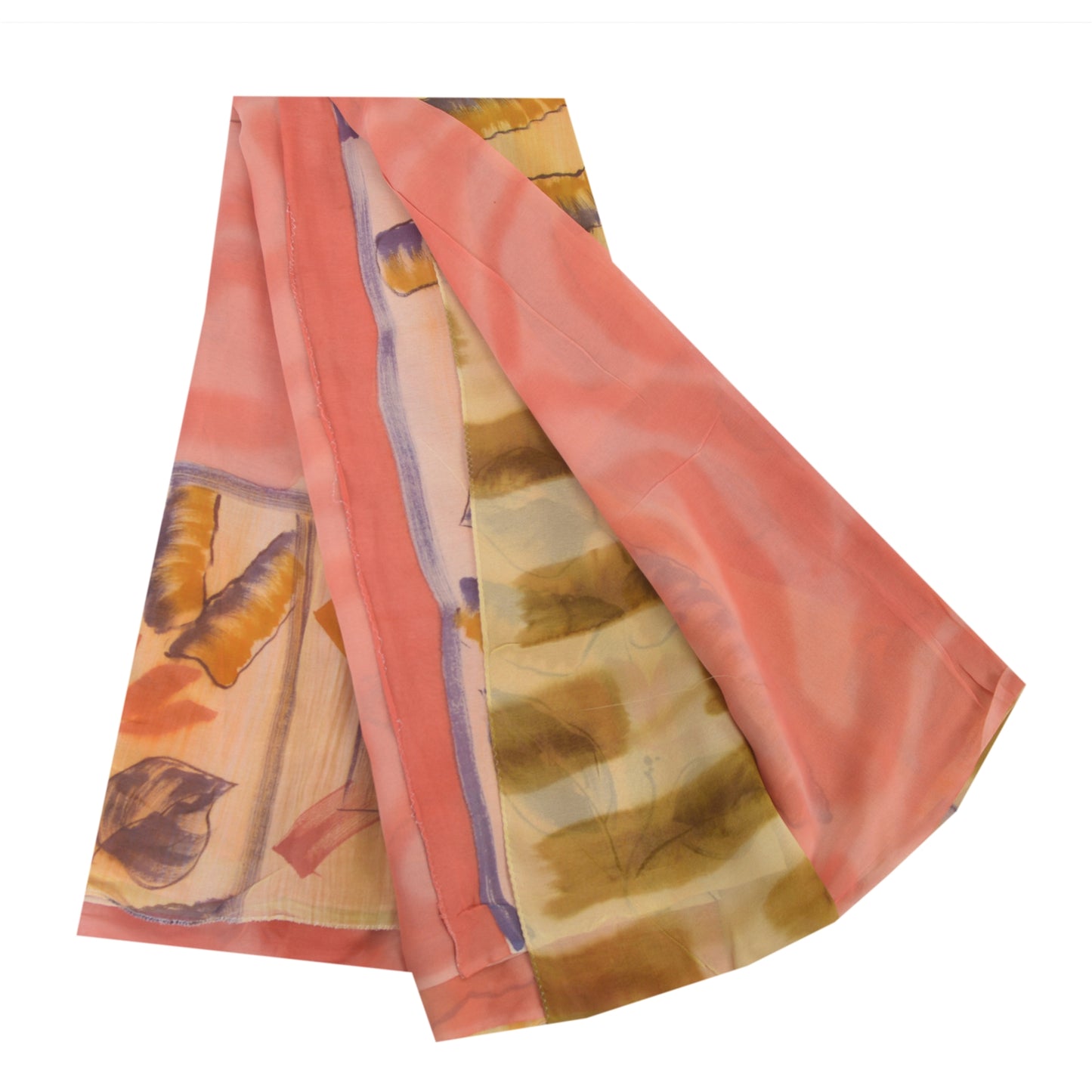 Sanskriti Vintage 100% Pure Georgette Silk Cream Printed Saree Craft Supplies 5 Yard Fabric Floral Upcycled Sarongs, Scarves, or Stoles