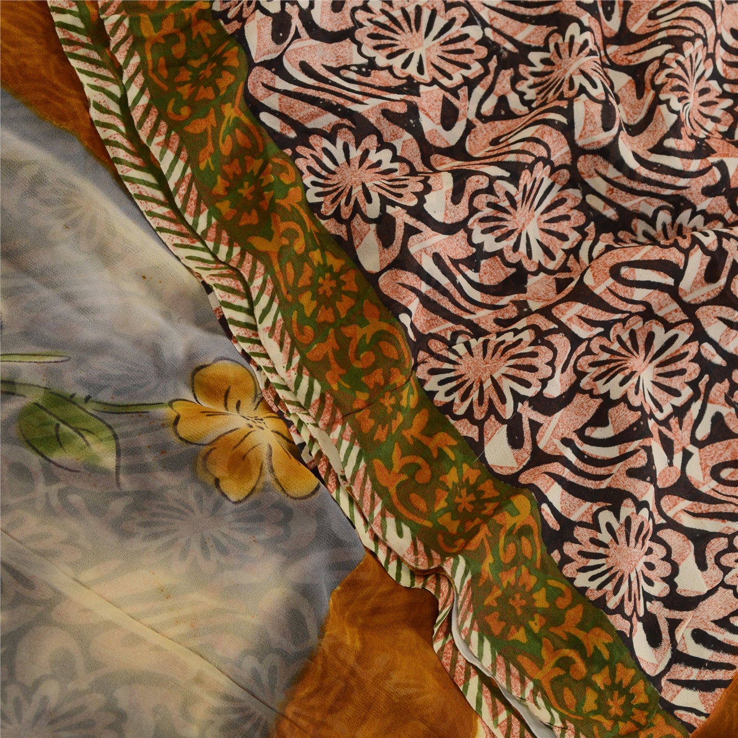 Sanskriti Vintage Sarees Sorte Ren Georgette Silke Trykt Sari 5yd Håndværk Bæredygtigt Stoff
