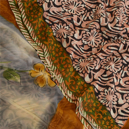Sanskriti Vintage Sarees Sorte Ren Georgette Silke Trykt Sari 5yd Håndværk Bæredygtigt Stoff
