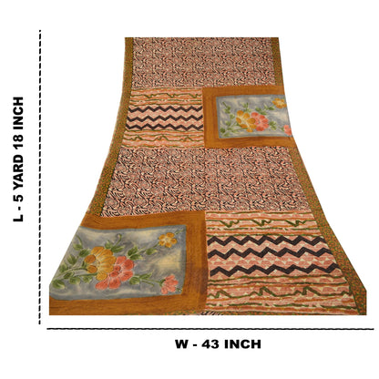 Sanskriti Vintage Sarees Sorte Ren Georgette Silke Trykt Sari 5yd Håndværk Bæredygtigt Stoff