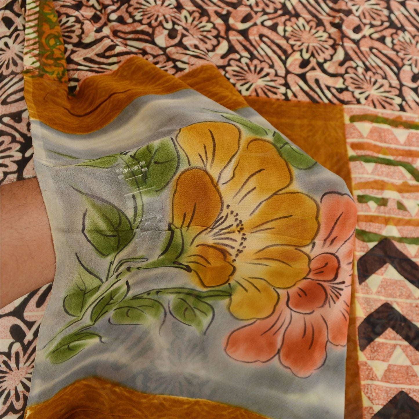Sanskriti Vintage Sarees Sorte Ren Georgette Silke Trykt Sari 5yd Håndværk Bæredygtigt Stoff