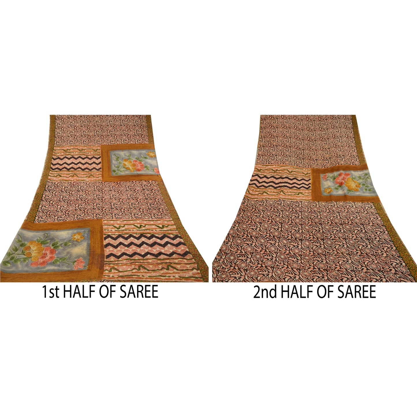 Sanskriti Vintage Sarees Sorte Ren Georgette Silke Trykt Sari 5yd Håndværk Bæredygtigt Stoff