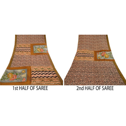Sanskriti Vintage Sarees Sorte Ren Georgette Silke Trykt Sari 5yd Håndværk Bæredygtigt Stoff