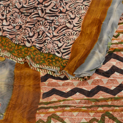 Sanskriti Vintage Sarees Sorte Ren Georgette Silke Trykt Sari 5yd Håndværk Bæredygtigt Stoff
