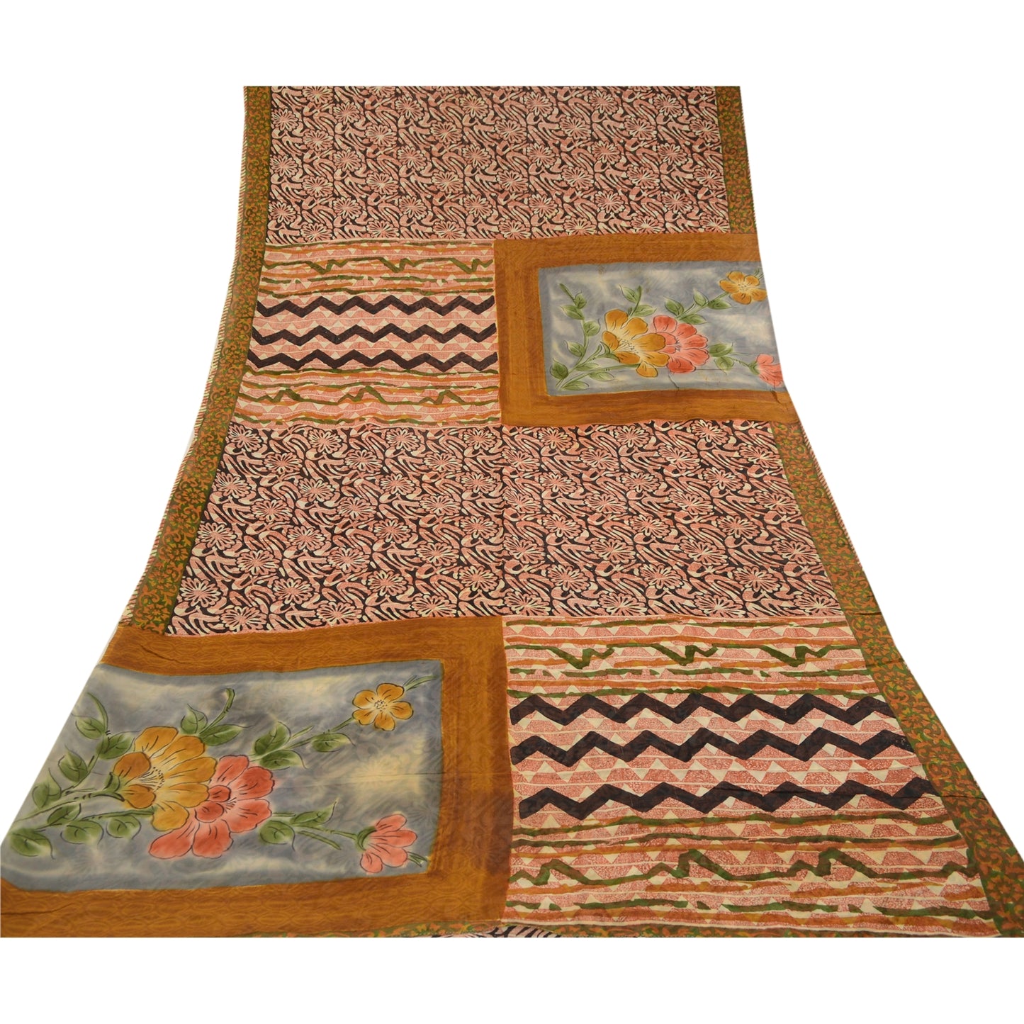 Sanskriti Vintage Sarees Sorte Ren Georgette Silke Trykt Sari 5yd Håndværk Bæredygtigt Stoff