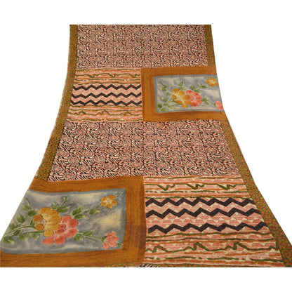Sanskriti Vintage Sarees Sorte Ren Georgette Silke Trykt Sari 5yd Håndværk Bæredygtigt Stoff