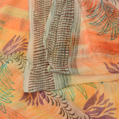 Sanskriti Vintage Peach Sarees Blend Georgette Printed Sari Craft 5 Yard Sustainable Fabric