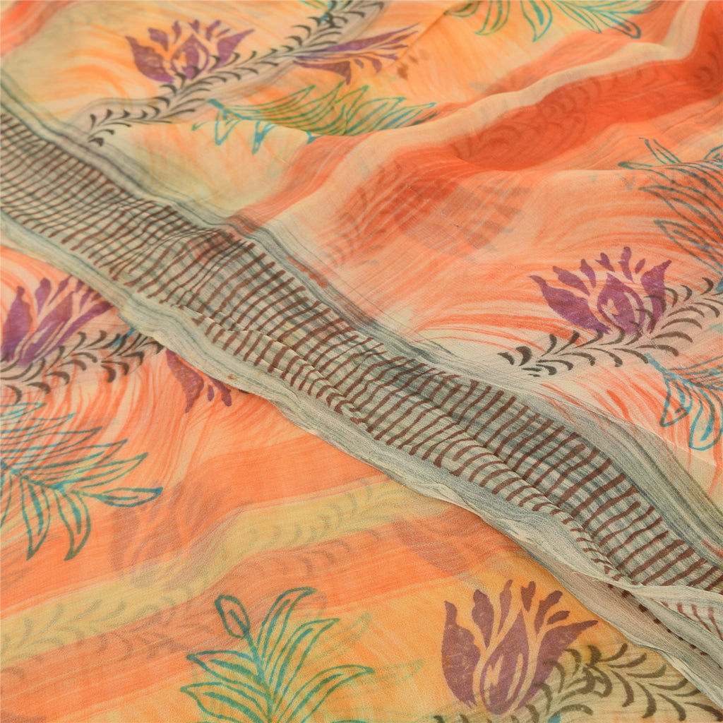 Sanskriti Vintage Peach Sarees Blend Georgette Printed Sari Craft 5 Yard Sustainable Fabric