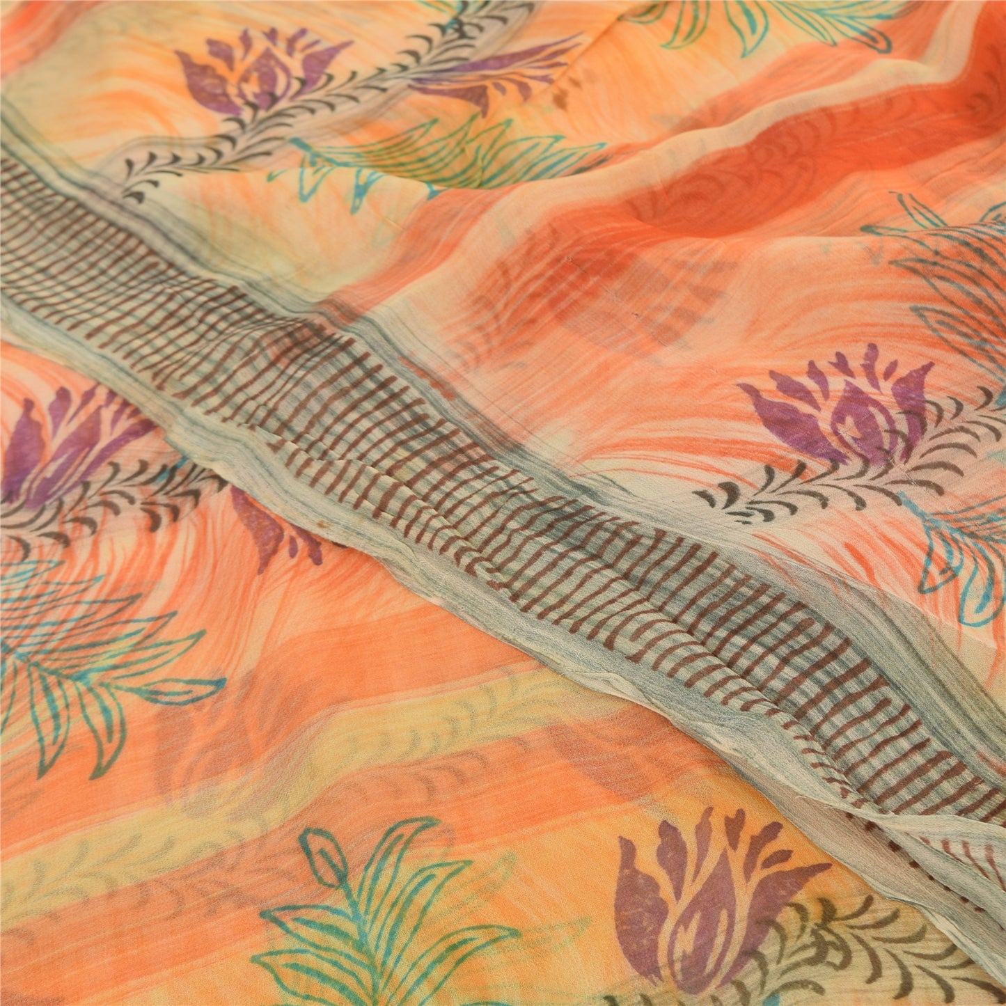 Sanskriti Vintage Peach Sarees Blend Georgette Printed Sari Craft 5 Yard Sustainable Fabric
