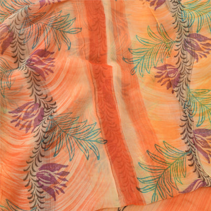 Sanskriti Vintage Peach Sarees Blend Georgette Printed Sari Craft 5 Yard Sustainable Fabric