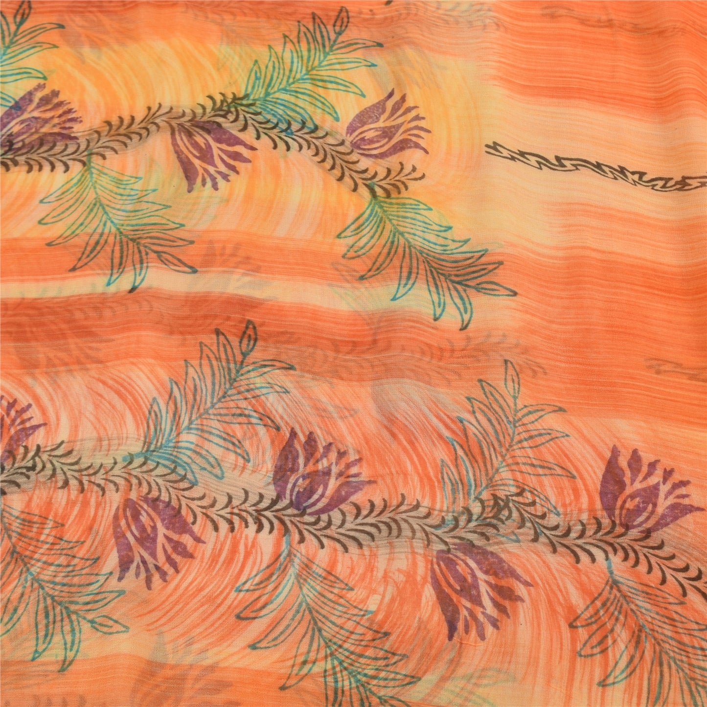Sanskriti Vintage Peach Sarees Blend Georgette Printed Sari Craft 5 Yard Sustainable Fabric