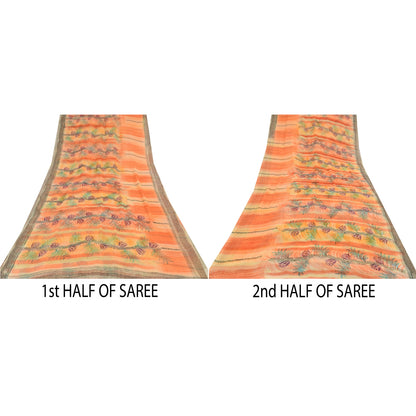Sanskriti Vintage Peach Sarees Blend Georgette Printed Sari Craft 5 Yard Sustainable Fabric