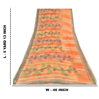 Sanskriti Vintage Peach Sarees Blend Georgette Printed Sari Craft 5 Yard Sustainable Fabric