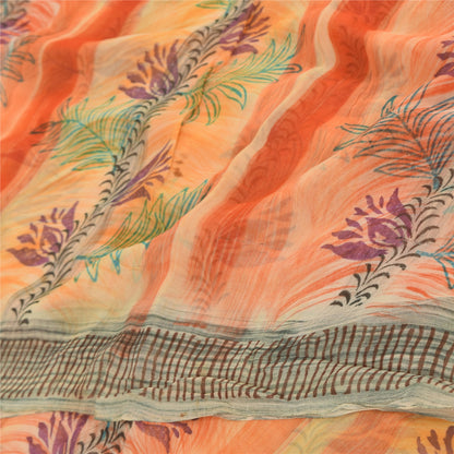 Sanskriti Vintage Peach Sarees Blend Georgette Printed Sari Craft 5 Yard Sustainable Fabric