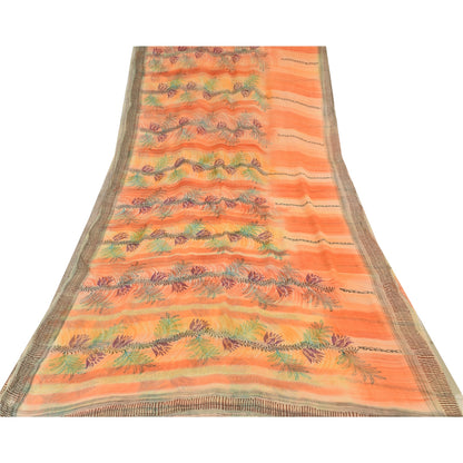 Sanskriti Vintage Peach Sarees Blend Georgette Printed Sari Craft 5 Yard Sustainable Fabric