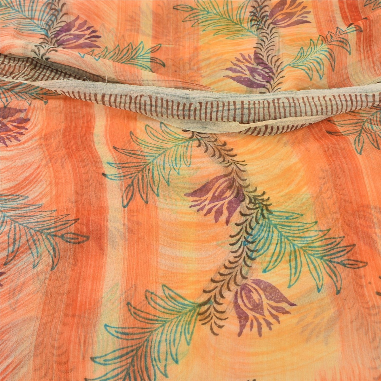 Sanskriti Vintage Peach Sarees Blend Georgette Printed Sari Craft 5 Yard Sustainable Fabric