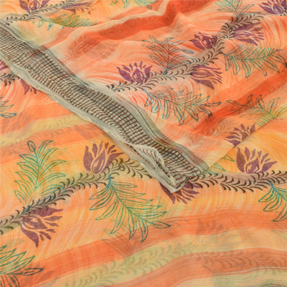 Sanskriti Vintage Peach Sarees Blend Georgette Printed Sari Craft 5 Yard Sustainable Fabric