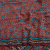 Sanskriti Vintage 100% Pure Georgette Silk Dark Red Printed Saree 5 Yd Craft Fabric Floral Recycled For Quilting Felting, Home Decor